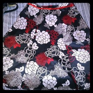 Knee length Black, Red, & White Pleated skirt